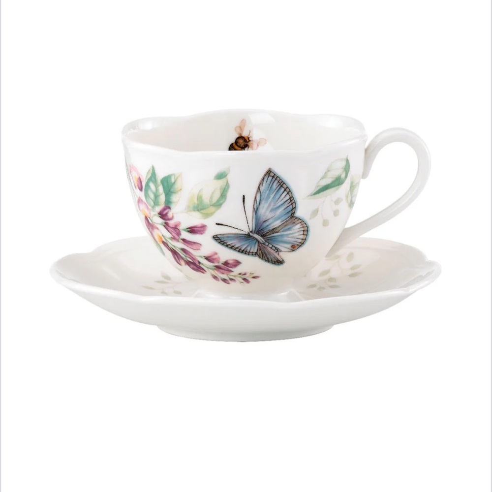 Lenox Butterfly Meadow Blue Butterfly Teacup and Saucer Set